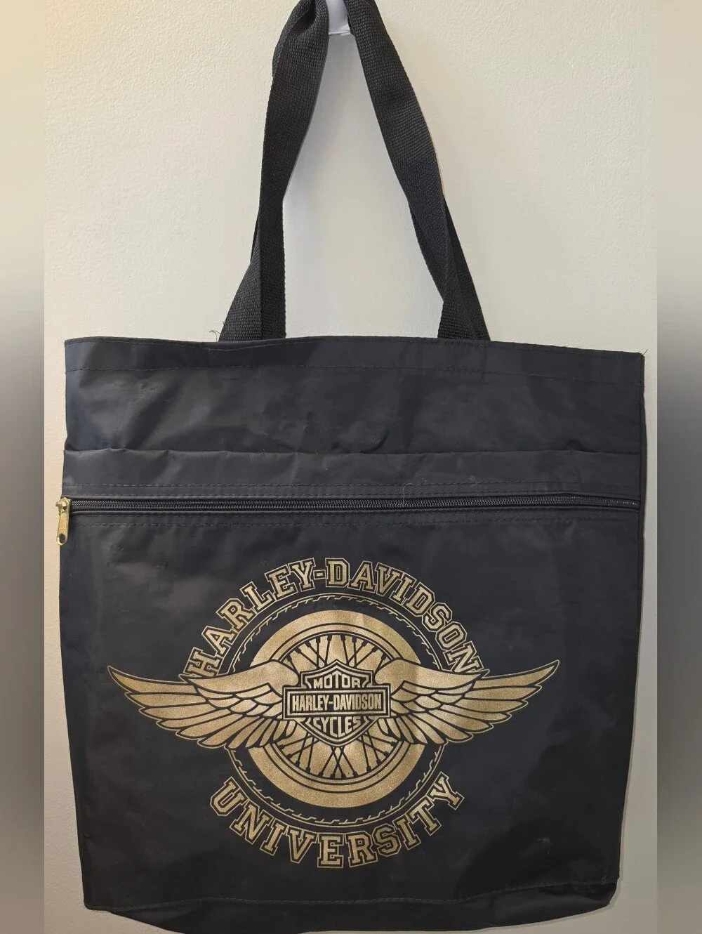 Vintage 2003 Harley-Davidson University Tote Bag Black Gold Winged Logo Nylon